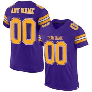 Custom Purple Mesh Football Jersey with Gold-White