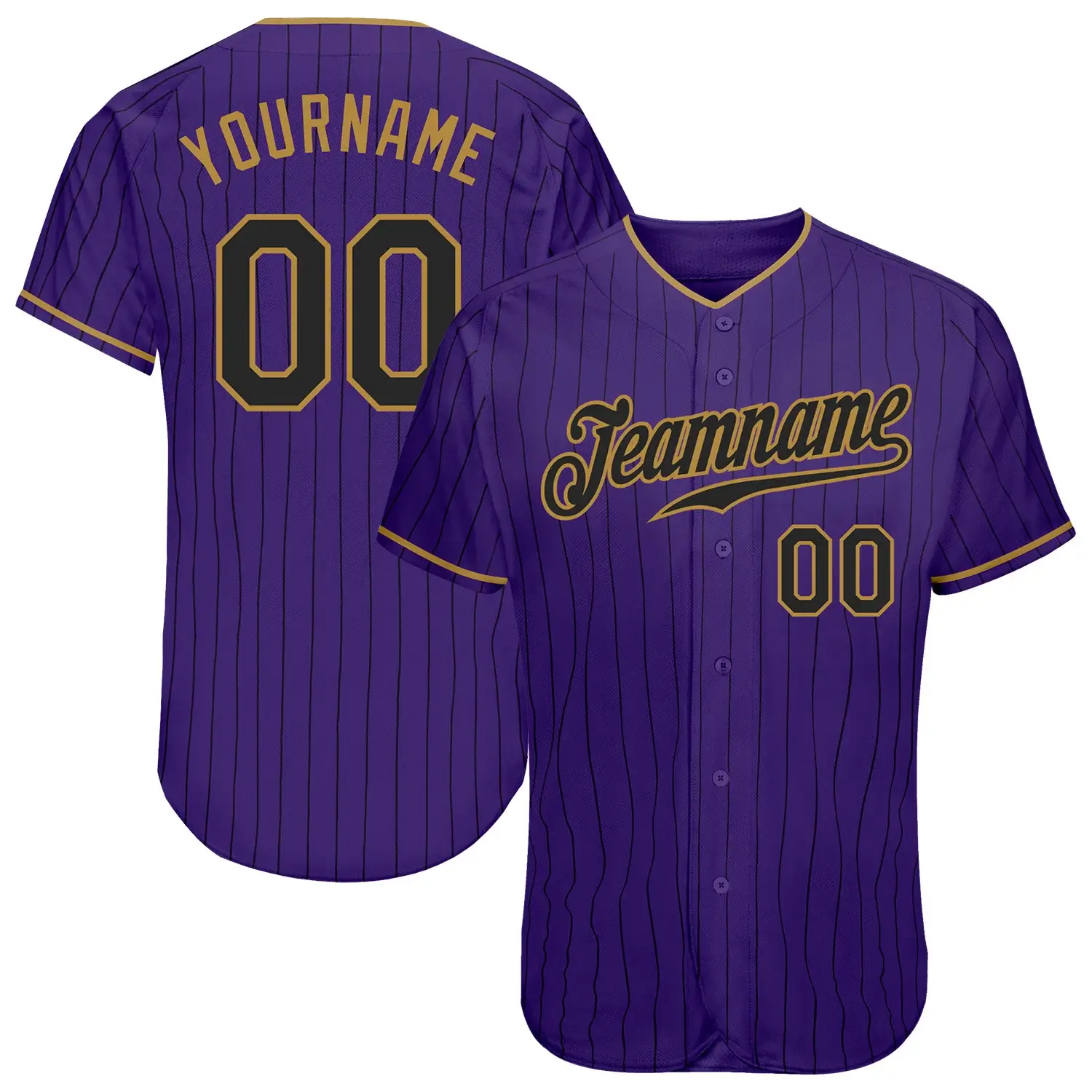 Custom Purple Pinstripe Baseball Jersey with Black-Old Gold