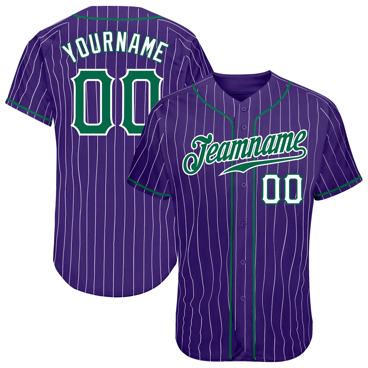 Custom Purple Pinstripe Baseball Jersey with Kelly Green-White