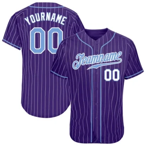 Custom Purple Pinstripe Baseball Jersey with Light Blue-White