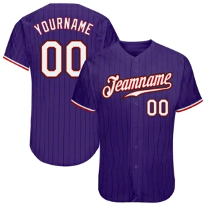 Custom Purple Pinstripe Baseball Jersey with White-Red