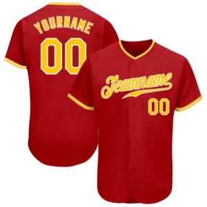 Custom Red Baseball Jersey with Gold-White