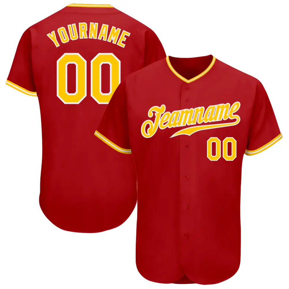 Custom Red Baseball Jersey with Gold-White