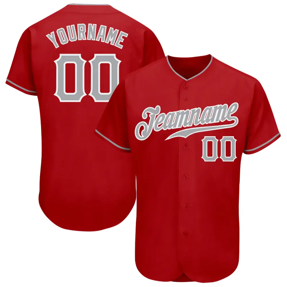 Custom Red Baseball Jersey with Gray-White
