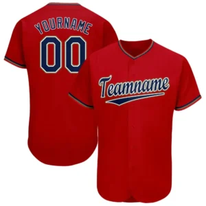 Custom Red Baseball Jersey with Navy-Old Gold