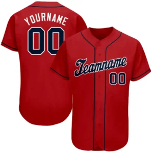 Custom Red Baseball Jersey with Navy-White