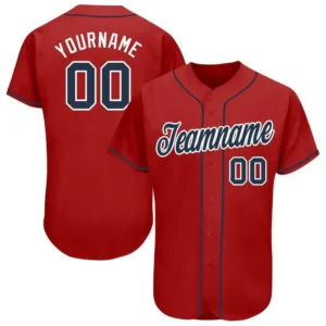 Custom Red Baseball Jersey with Navy-White