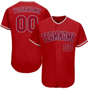 Custom Red Baseball Jersey with Red-Navy