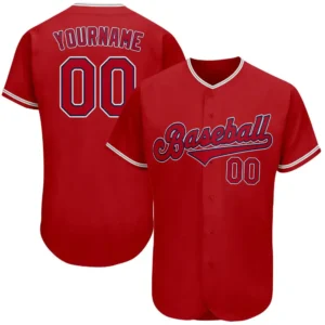 Custom Red Baseball Jersey with Red-Navy