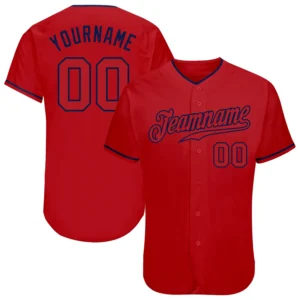 Custom Red Baseball Jersey with Red-Navy