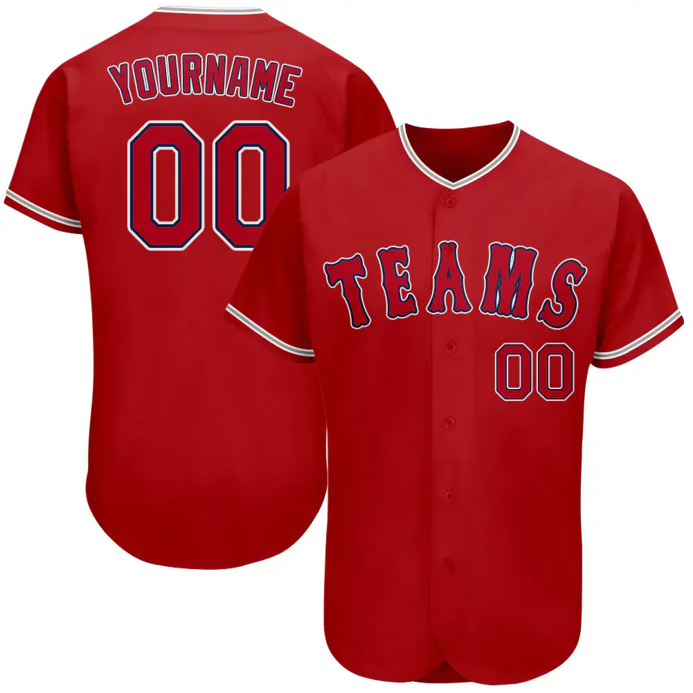 Custom Red Baseball Jersey with Red-Navy