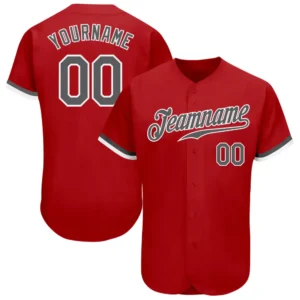 Custom Red Baseball Jersey with Steel Gray-White
