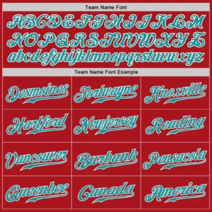 Custom Red Baseball Jersey with Teal-White - Image 2