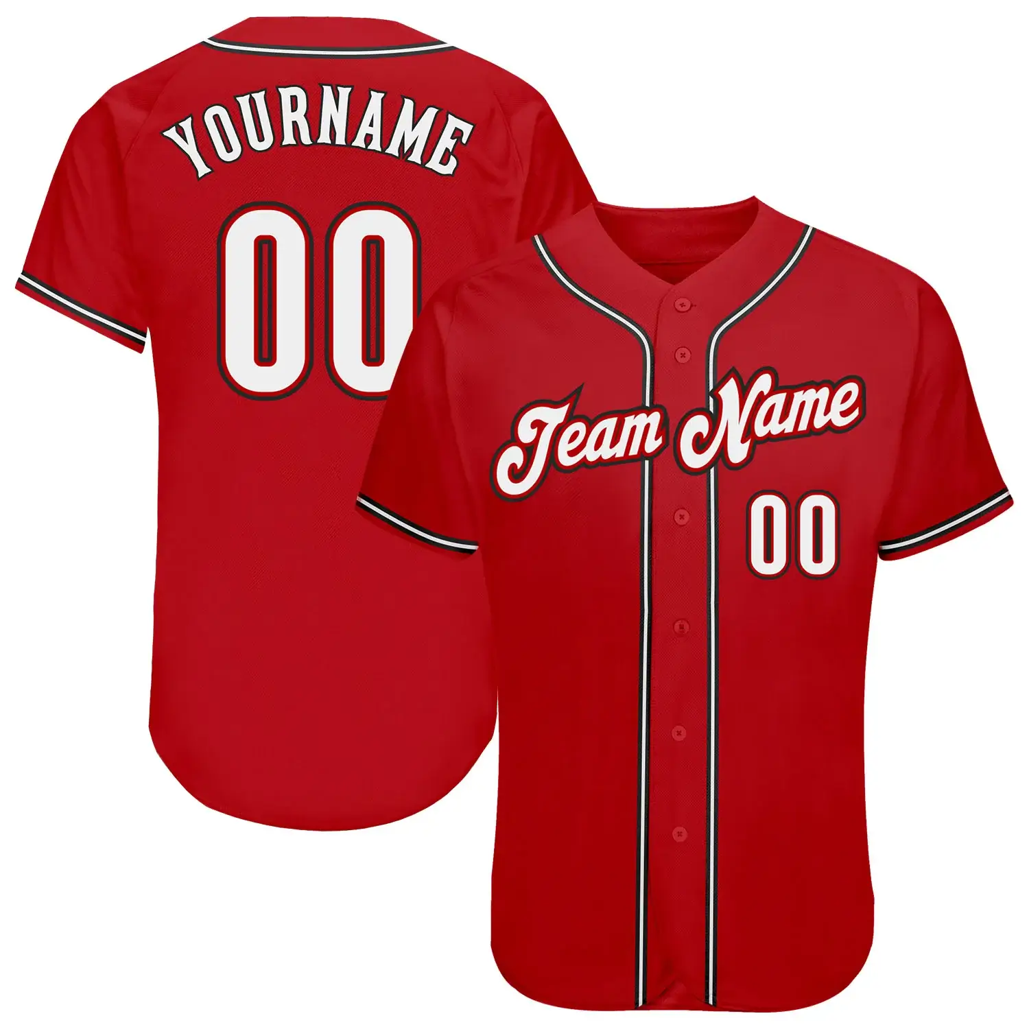 Custom Red Baseball Jersey with White-Black