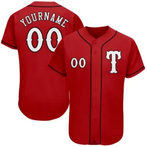 Custom Red Baseball Jersey with White-Black