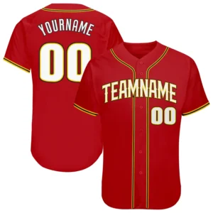 Custom Red Baseball Jersey with White-Gold