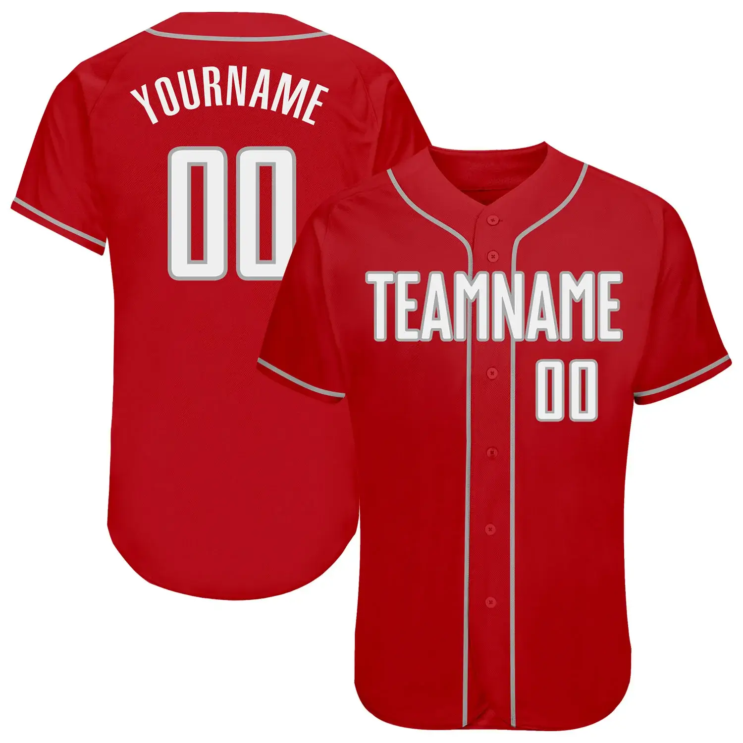 Custom Red Baseball Jersey with White-Gray