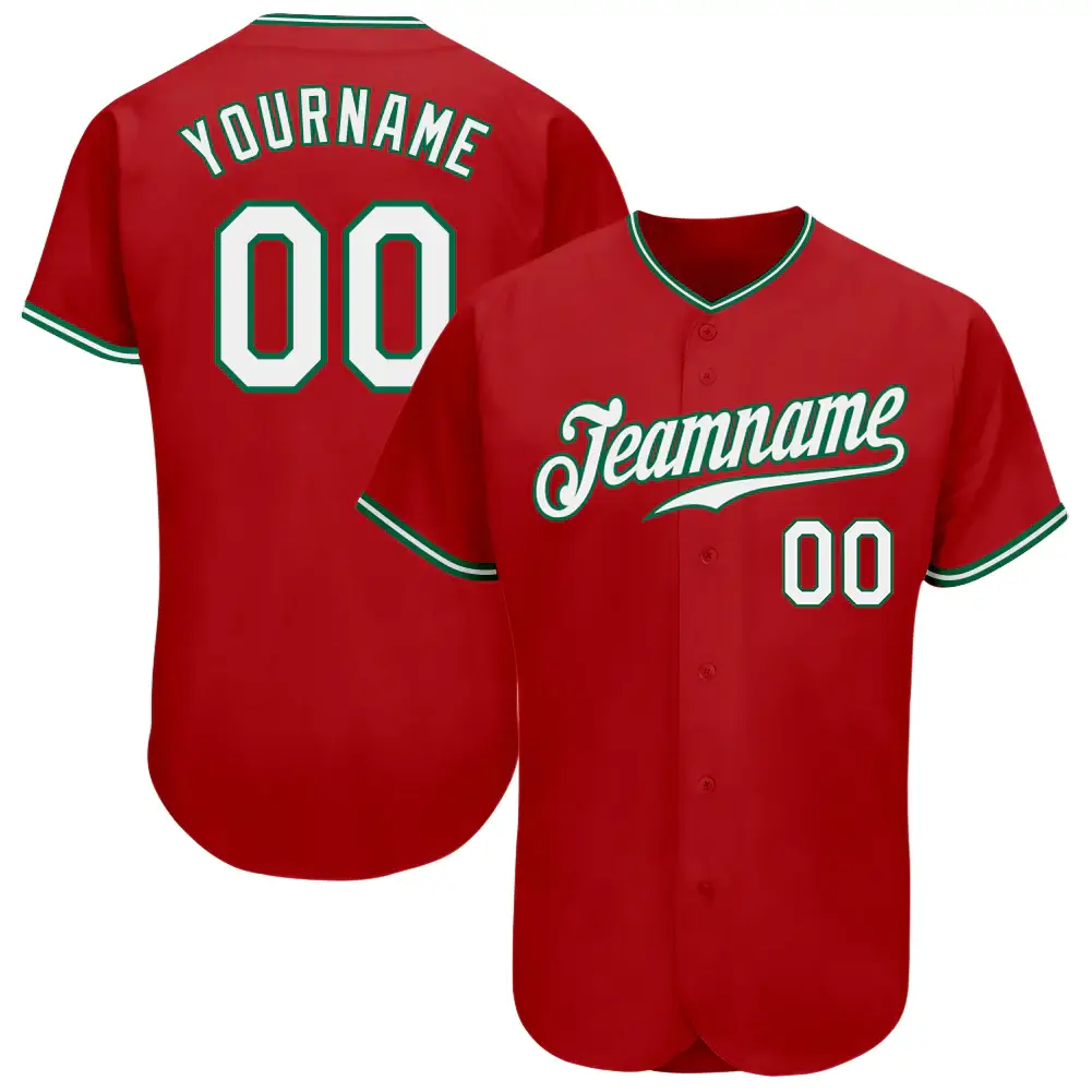 Custom Red Baseball Jersey with White-Kelly Green