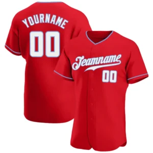 Custom Red Baseball Jersey with White-Light Blue