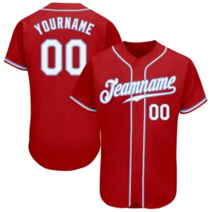 Custom Red Baseball Jersey with White-Light Blue