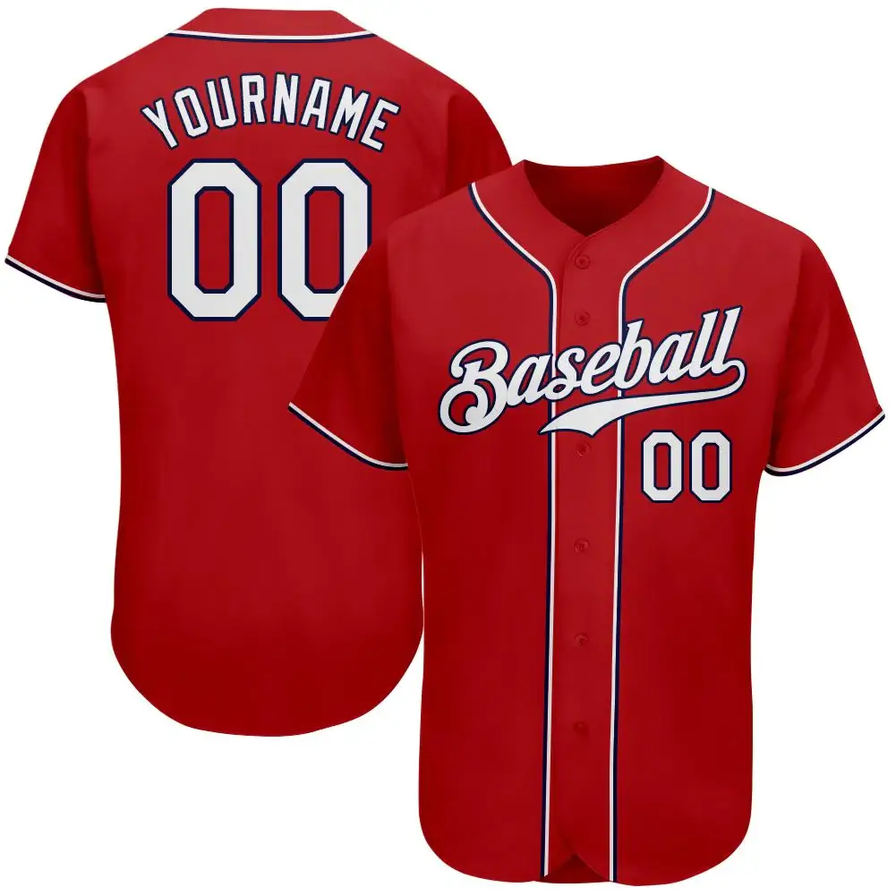 Custom Red Baseball Jersey with White-Navy