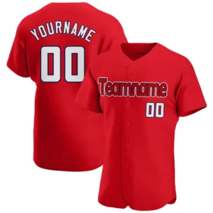 Custom Red Baseball Jersey with White-Navy