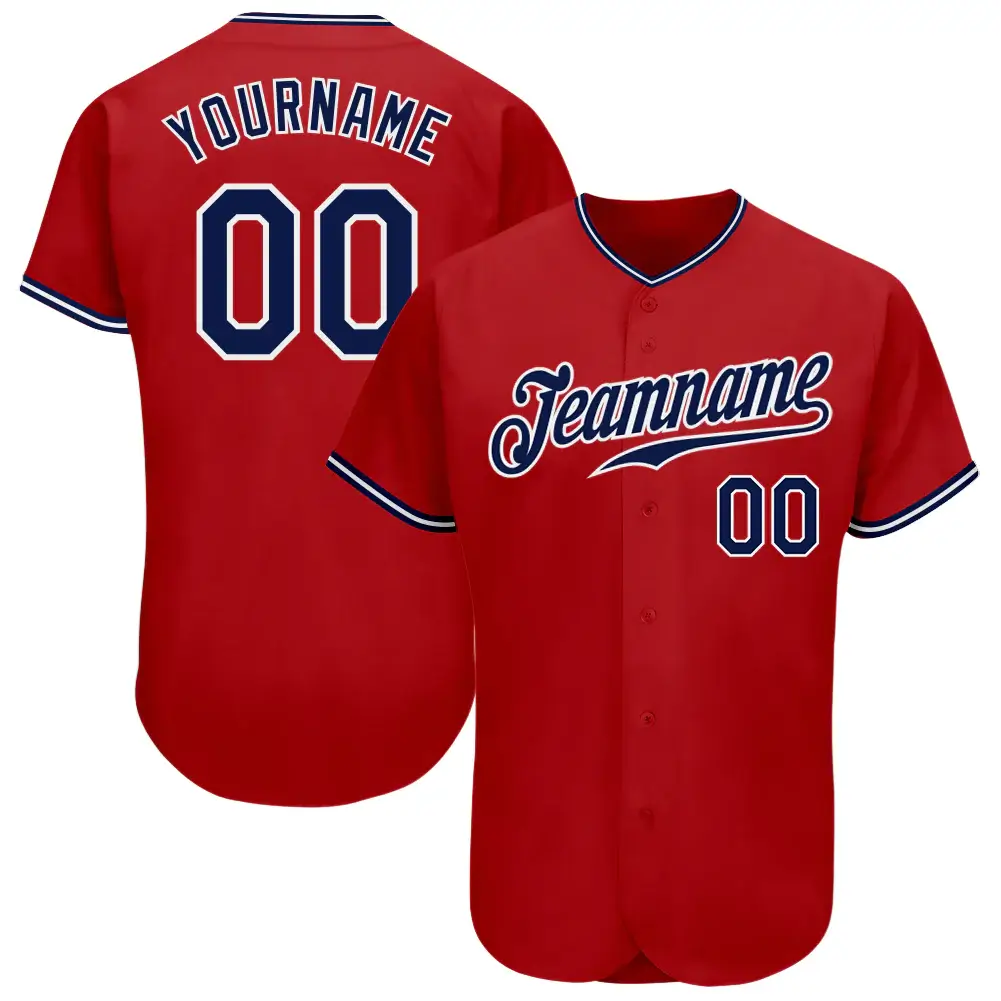 Custom Red Baseball Jersey with White-Navy