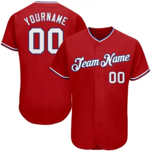 Custom Red Baseball Jersey with White-Royal
