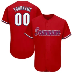Custom Red Baseball Jersey with White-Royal