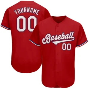 Custom Red Baseball Jersey with White-Royal