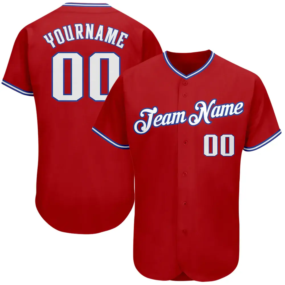 Custom Red Baseball Jersey with White-Royal
