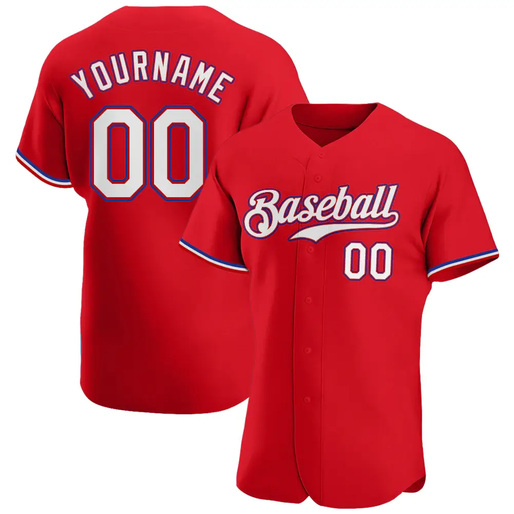 Custom Red Baseball Jersey with White-Royal
