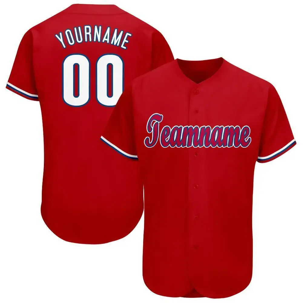 Custom Red Baseball Jersey with White-Royal