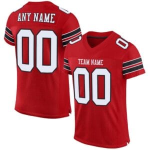 Custom Red Mesh Football Jersey with White-Black
