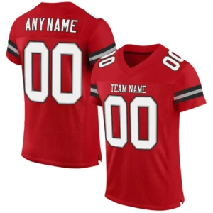 Custom Red Mesh Football Jersey with White-Black
