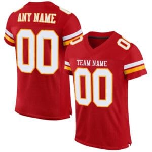 Custom Red Mesh Football Jersey with White-Gold