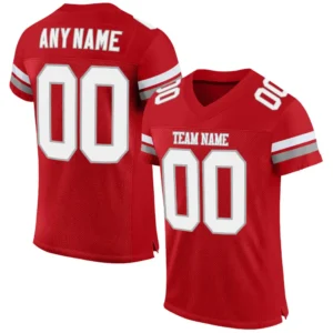 Custom Red Mesh Football Jersey with White-Gray