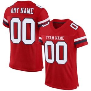 Custom Red Mesh Football Jersey with White-Navy