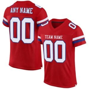 Custom Red Mesh Football Jersey with White-Royal