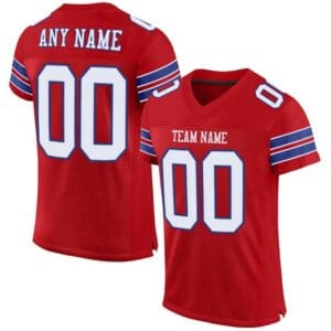 Custom Red Mesh Football Jersey with White-Royal