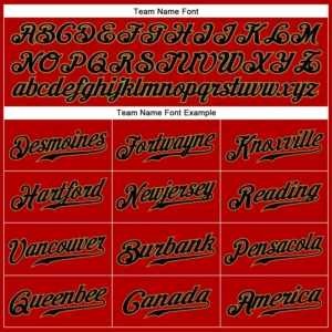 Custom Red Pinstripe Baseball Jersey with Black-Old Gold - Image 2