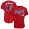 Custom Red Pinstripe Baseball Jersey with Navy-White