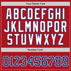 Custom Red Pinstripe Baseball Jersey with Royal-White - Image 2