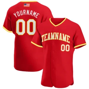Custom Red USA Flag Fashion Baseball Jersey with White-Gold