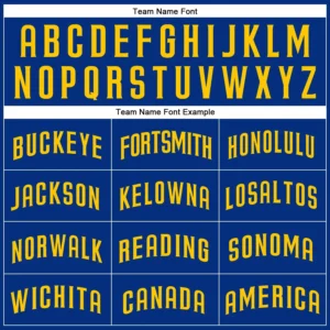 Custom Royal Baseball Jersey with Gold - Image 2