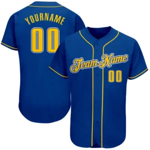 Custom Royal Baseball Jersey with Gold-White