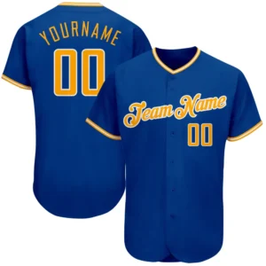 Custom Royal Baseball Jersey with Gold-White