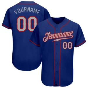 Custom Royal Baseball Jersey with Gray-Red