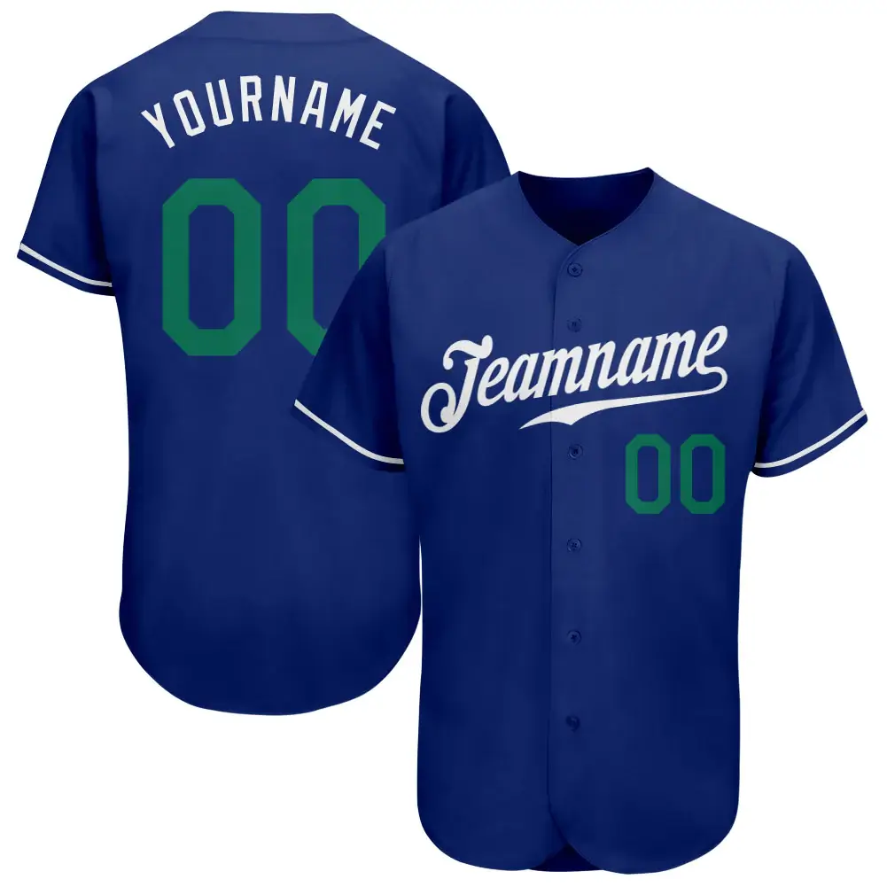Custom Royal Baseball Jersey with Kelly Green-White