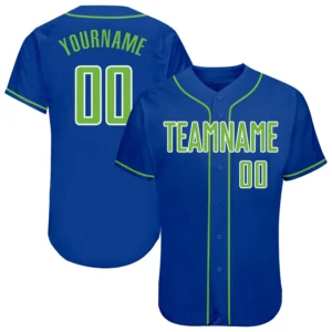 Custom Royal Baseball Jersey with Neon Green-White